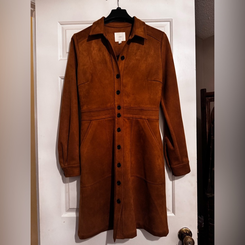 A Loves A Faux Suede Brown Button-Up Dress